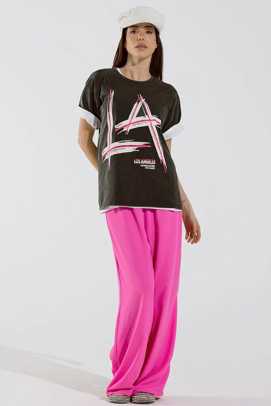Black Relaxed t-shirt printed LA Los Angeles logo - BLACK / ONE - T-Shirts