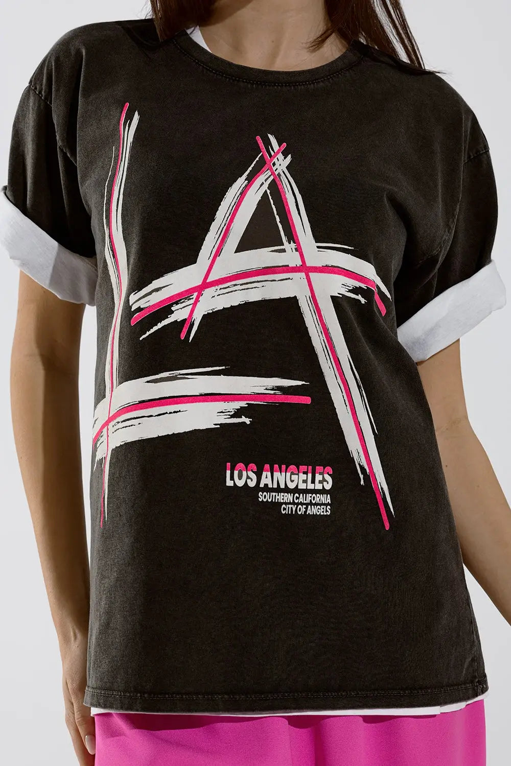 Black Relaxed t-shirt printed LA Los Angeles logo - BLACK / ONE - T-Shirts