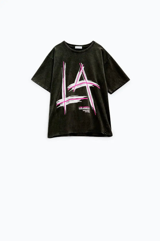 Black Relaxed t-shirt printed LA Los Angeles logo - BLACK / ONE - T-Shirts