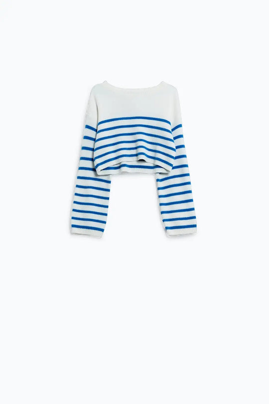 Cropped sweater with stripes and boat neck - Sweaters
