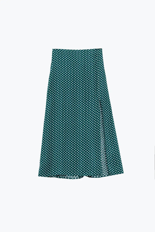 Maxi Skirt in Green With Flower Print and Side Slit - Skirts