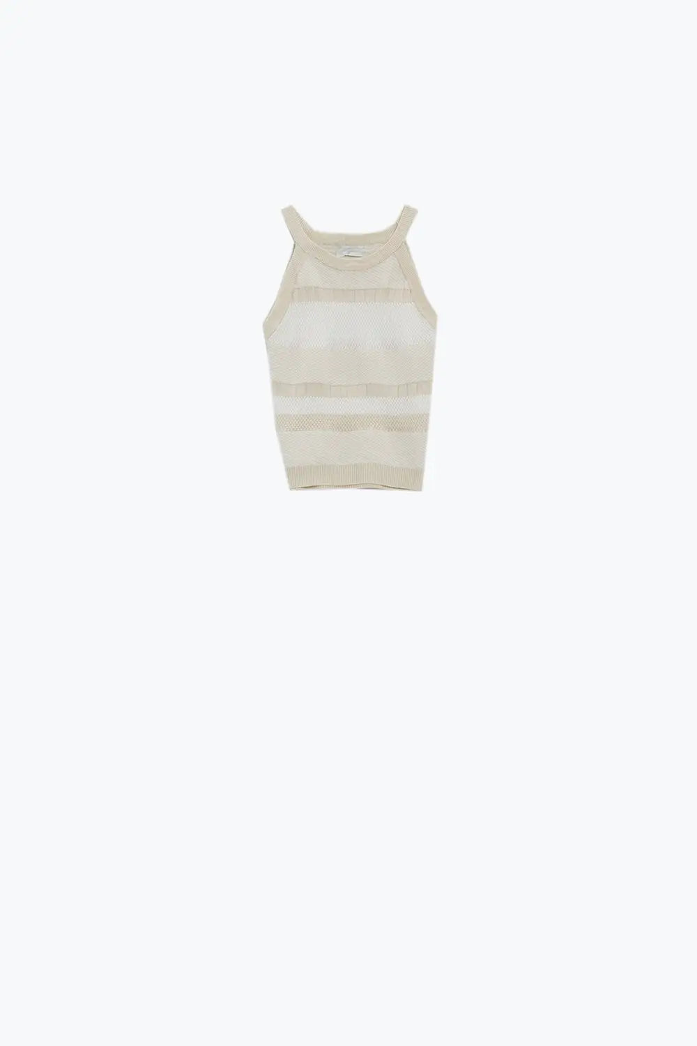 Beige Halter Tank top With Stripe Design In Different Knits - BEIGE / ONE - Tops Sweaters
