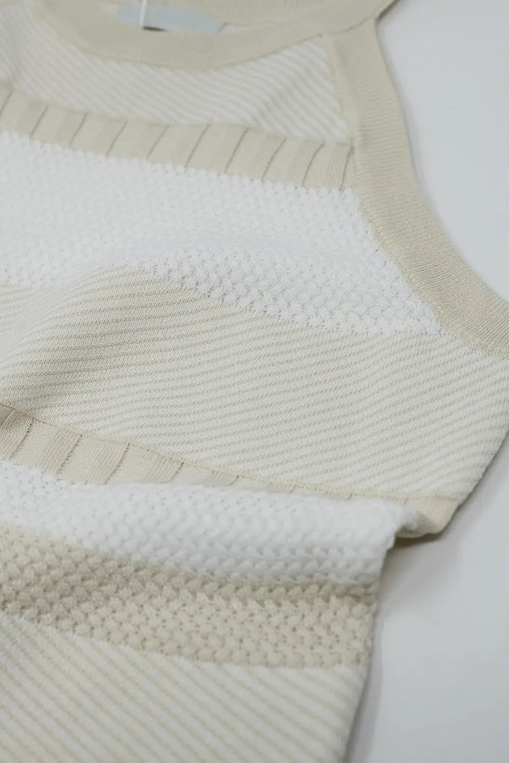Beige Halter Tank top With Stripe Design In Different Knits - BEIGE / ONE - Tops Sweaters