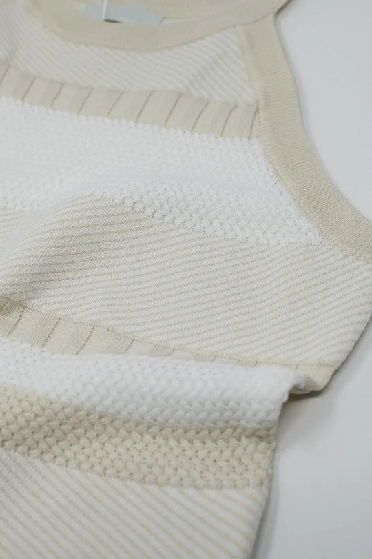 Beige Halter Tank top With Stripe Design In Different Knits - BEIGE / ONE - Tops Sweaters