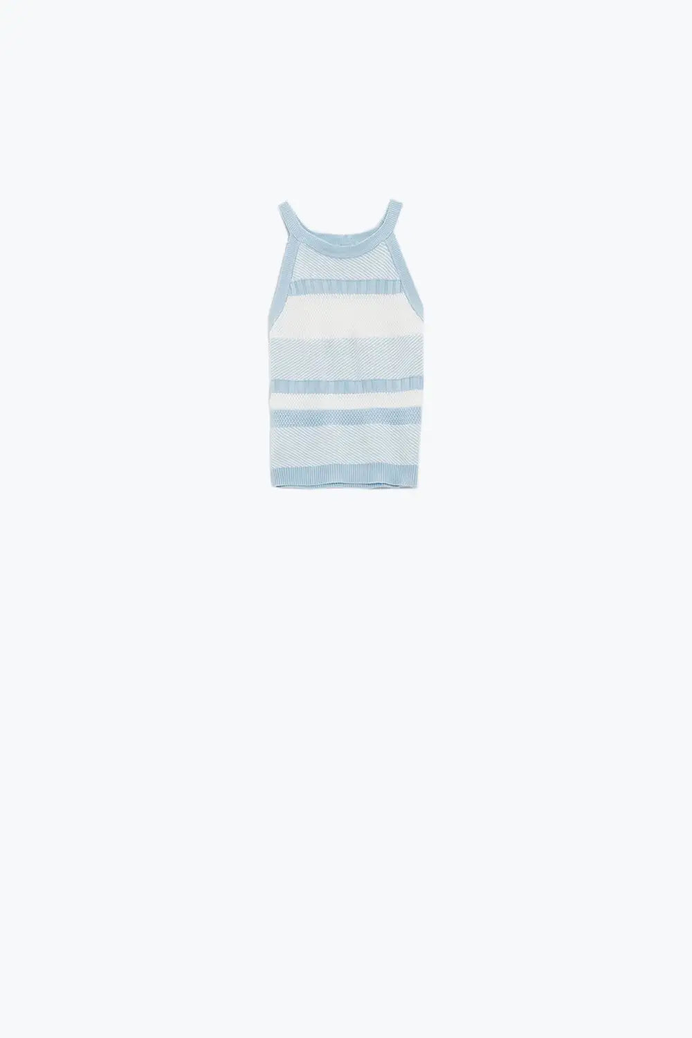 Blue Halter Tank top With Stripe Design In Different Knits - BLUE / ONE - Sweaters