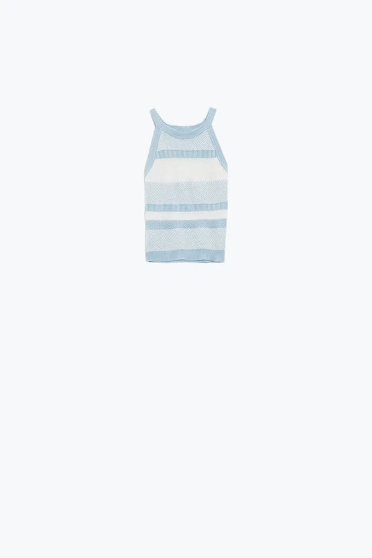 Blue Halter Tank top With Stripe Design In Different Knits - BLUE / ONE - Sweaters