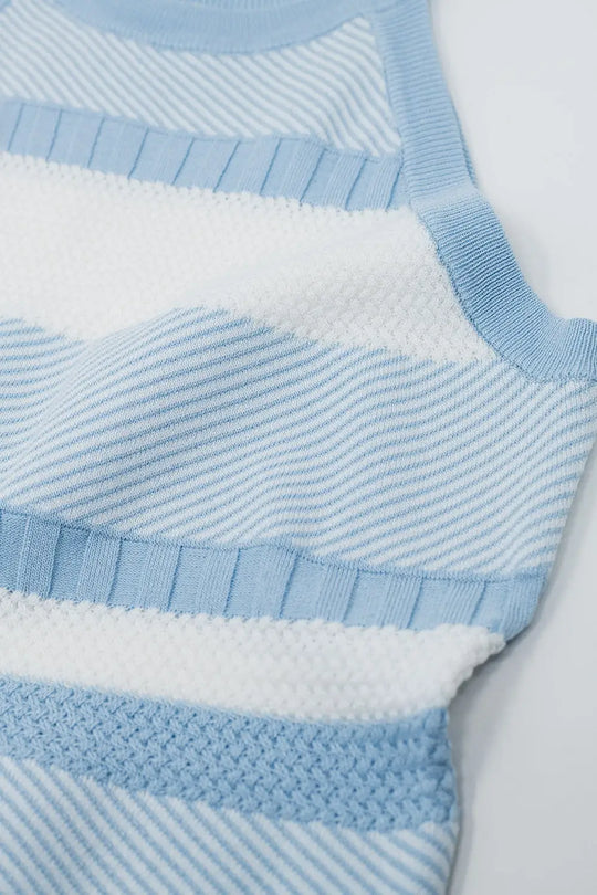 Blue Halter Tank top With Stripe Design In Different Knits - BLUE / ONE - Sweaters