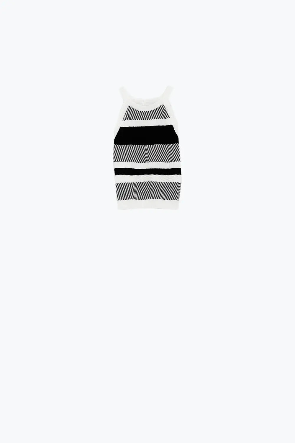 Black and White Halter Tank top With Stripe Design In Different Knits - WHITE / ONE - Sweaters