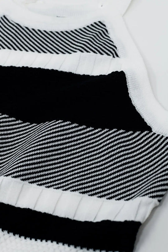 Black and White Halter Tank top With Stripe Design In Different Knits - WHITE / ONE - Sweaters