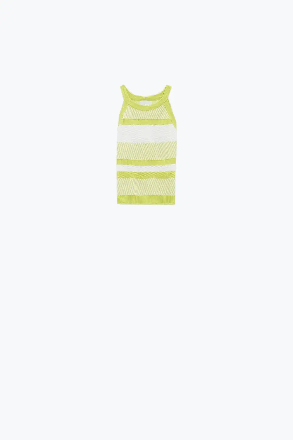 Lime Green Halter Tank top With Stripe Design In Different Knits - GREEN / ONE - Sweaters