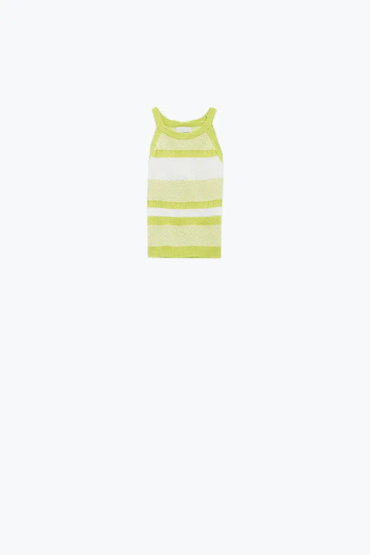 Lime Green Halter Tank top With Stripe Design In Different Knits - GREEN / ONE - Sweaters