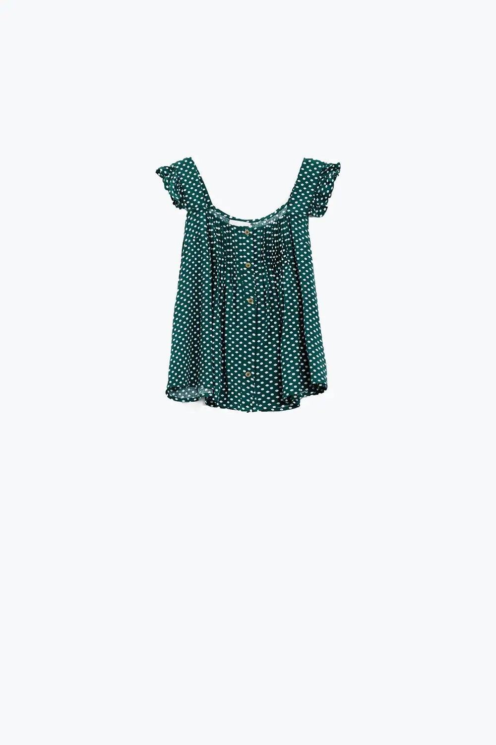 Button Up Blouse With Frilly Short Sleeves and Flower Print in Green - Tops