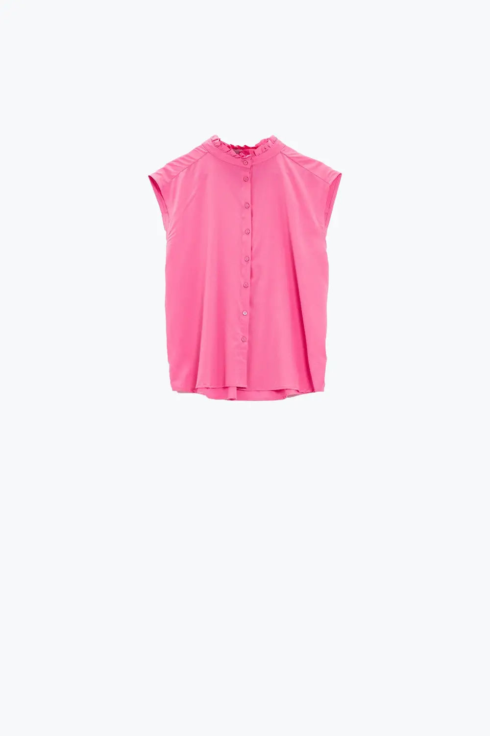 Mao Collar Sleeveless Pink Button up Blouse - Shirts