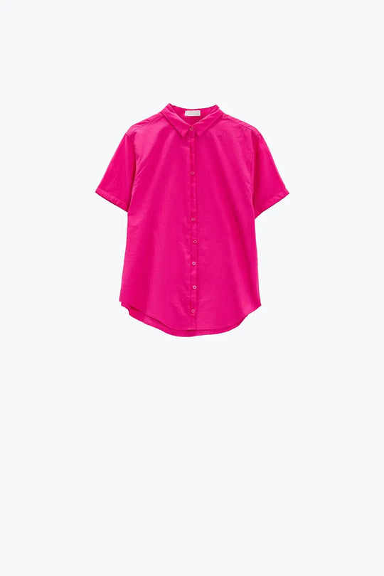 Short Sleeve Relaxed Button Up Shirt in Fuchsia - Shirts