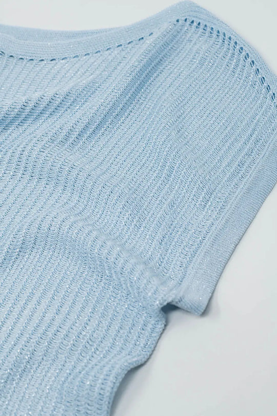Boat Neck Ribbed Sweater With Cap Sleeves in blue - BLUE / ONE - Sweaters