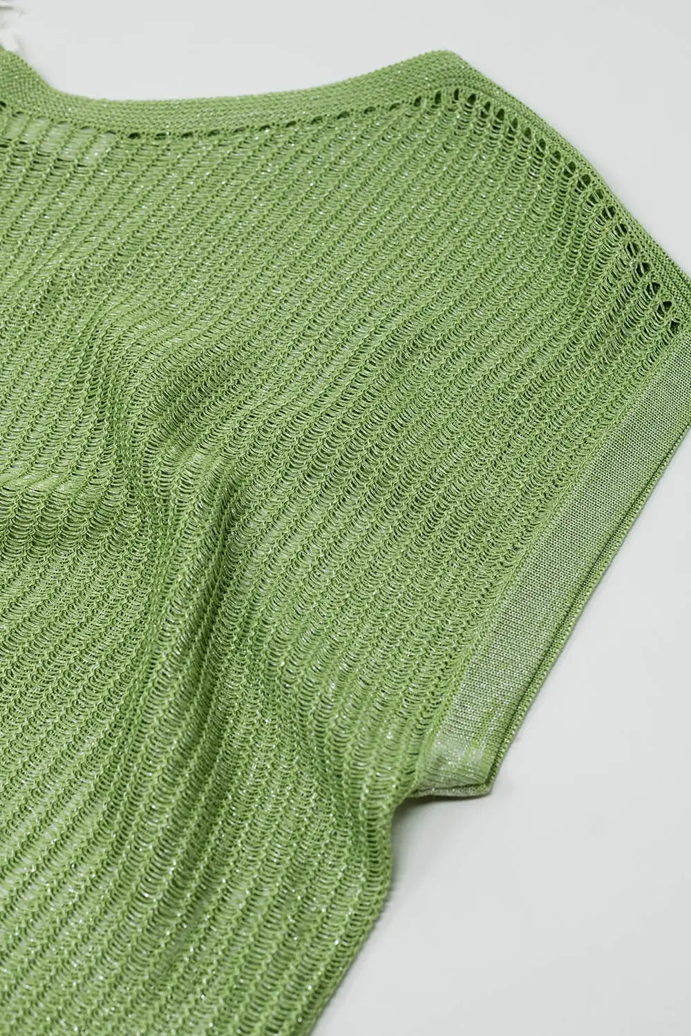 Boat Neck Ribbed Sweater With Cap Sleeves in Green - GREEN / ONE - Sweaters