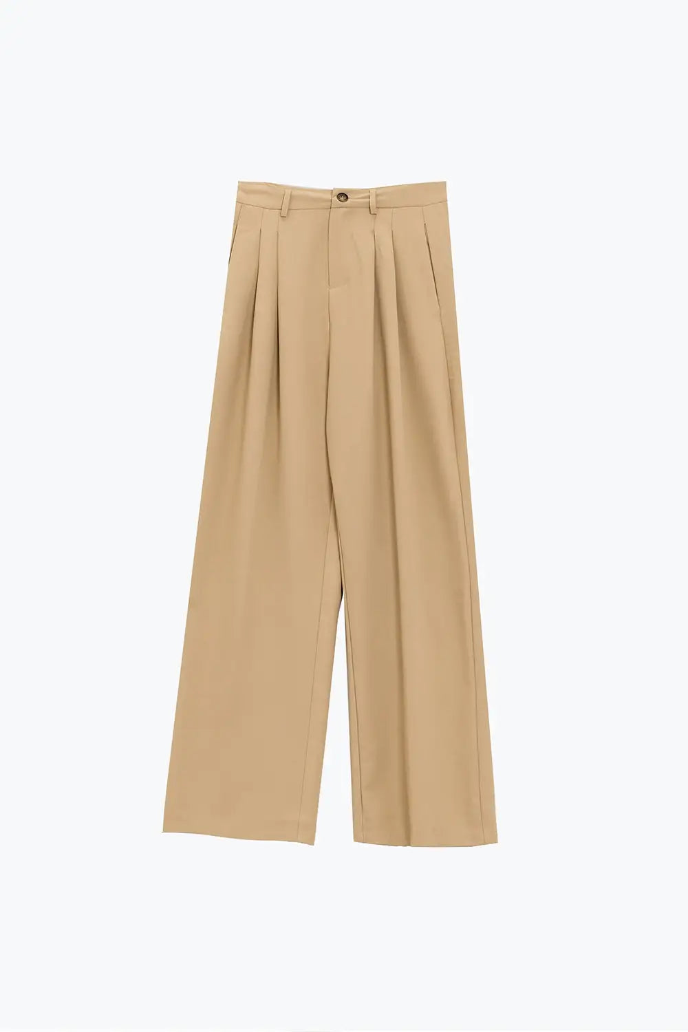 Straight Leg Trousers With Side Pockets and Darts in Beige - Pants