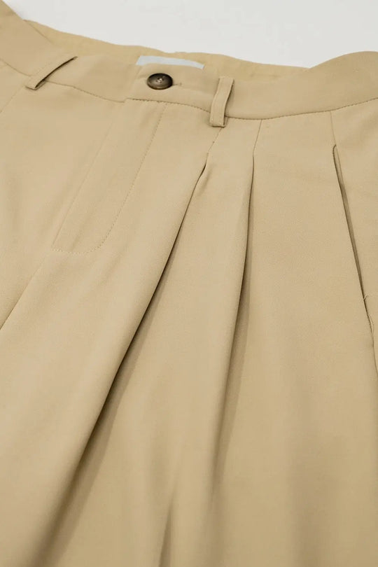 Straight Leg Trousers With Side Pockets and Darts in Beige - Pants