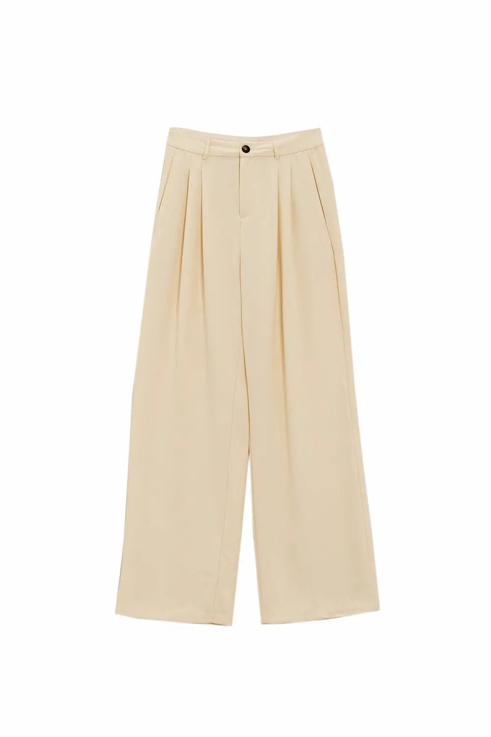 Straight Leg Trousers With Side Pockets and Darts in Cream - Pants