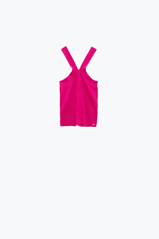Knitted Cross Front Cropped Top in Fuchsia - Tops Sweaters