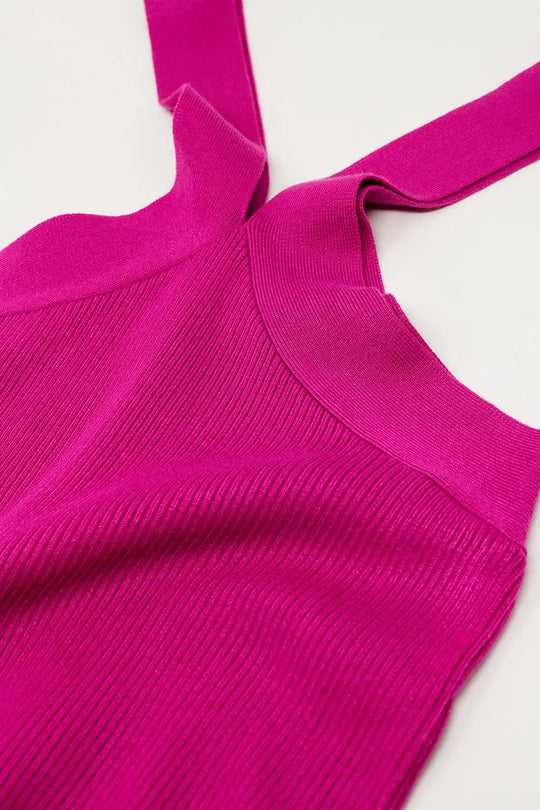 Knitted Cross Front Cropped Top in Fuchsia - Tops Sweaters