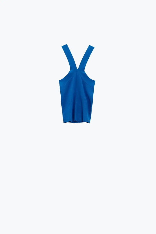 Knitted Cross Front Cropped Top in Blue - Tops Sweaters