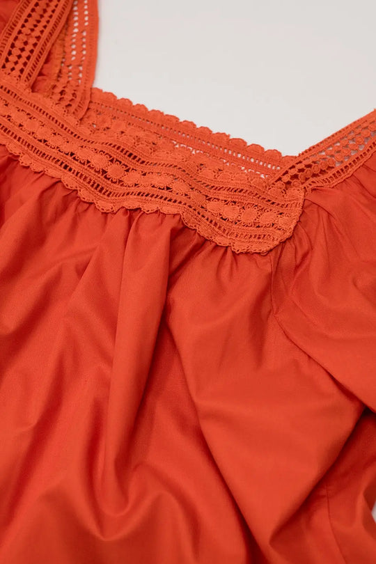Orange Top With Square Neckline And Short Sleeves - Tops