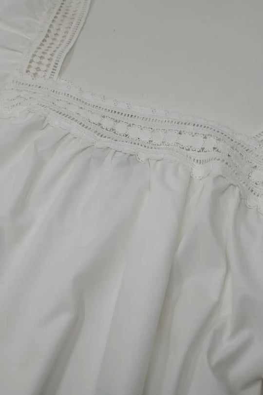 White Top With Square Neckline And Short Sleeves - Tops