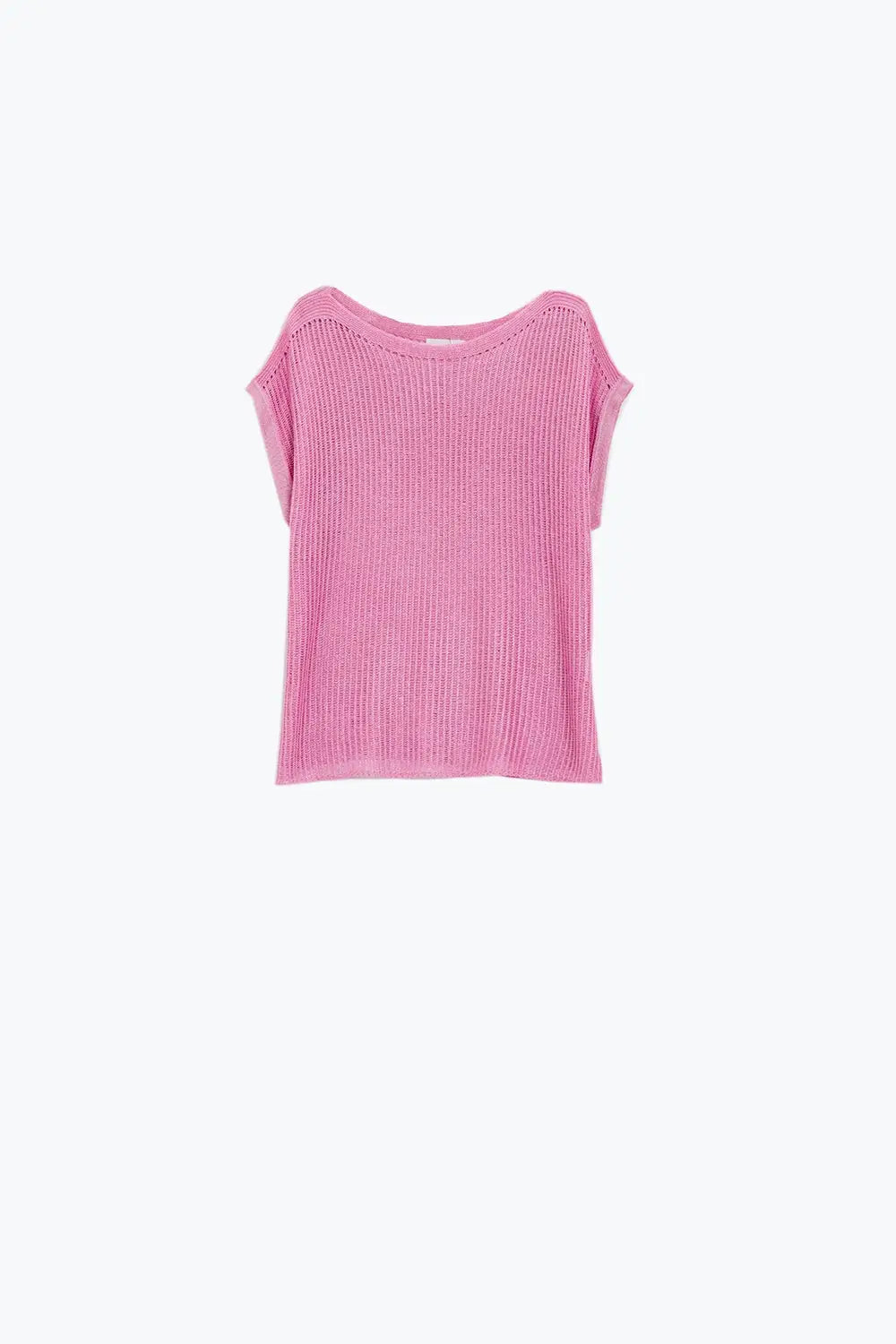 Boat Neck Ribbed Sweater With Cap Sleeves in pink - PINK / ONE - Sweaters