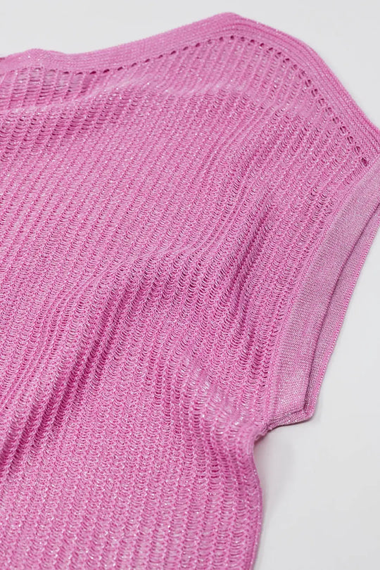 Boat Neck Ribbed Sweater With Cap Sleeves in pink - PINK / ONE - Sweaters