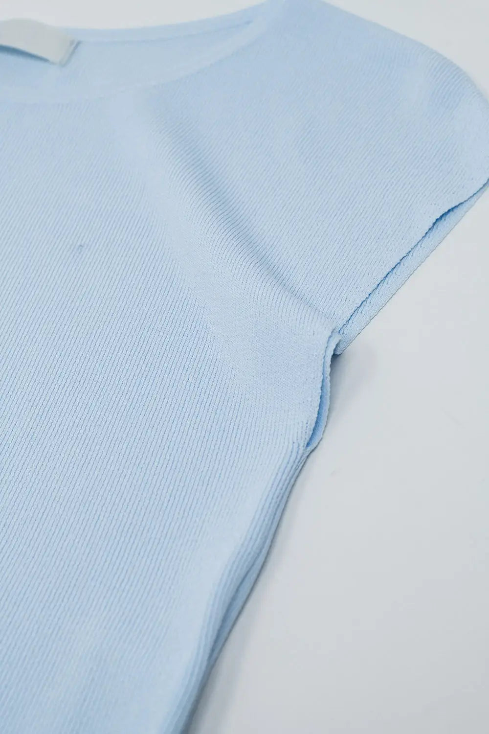 Cropped Knitted Short Sleeves T-shirt in Blue - BLUE / ONE - Sweaters