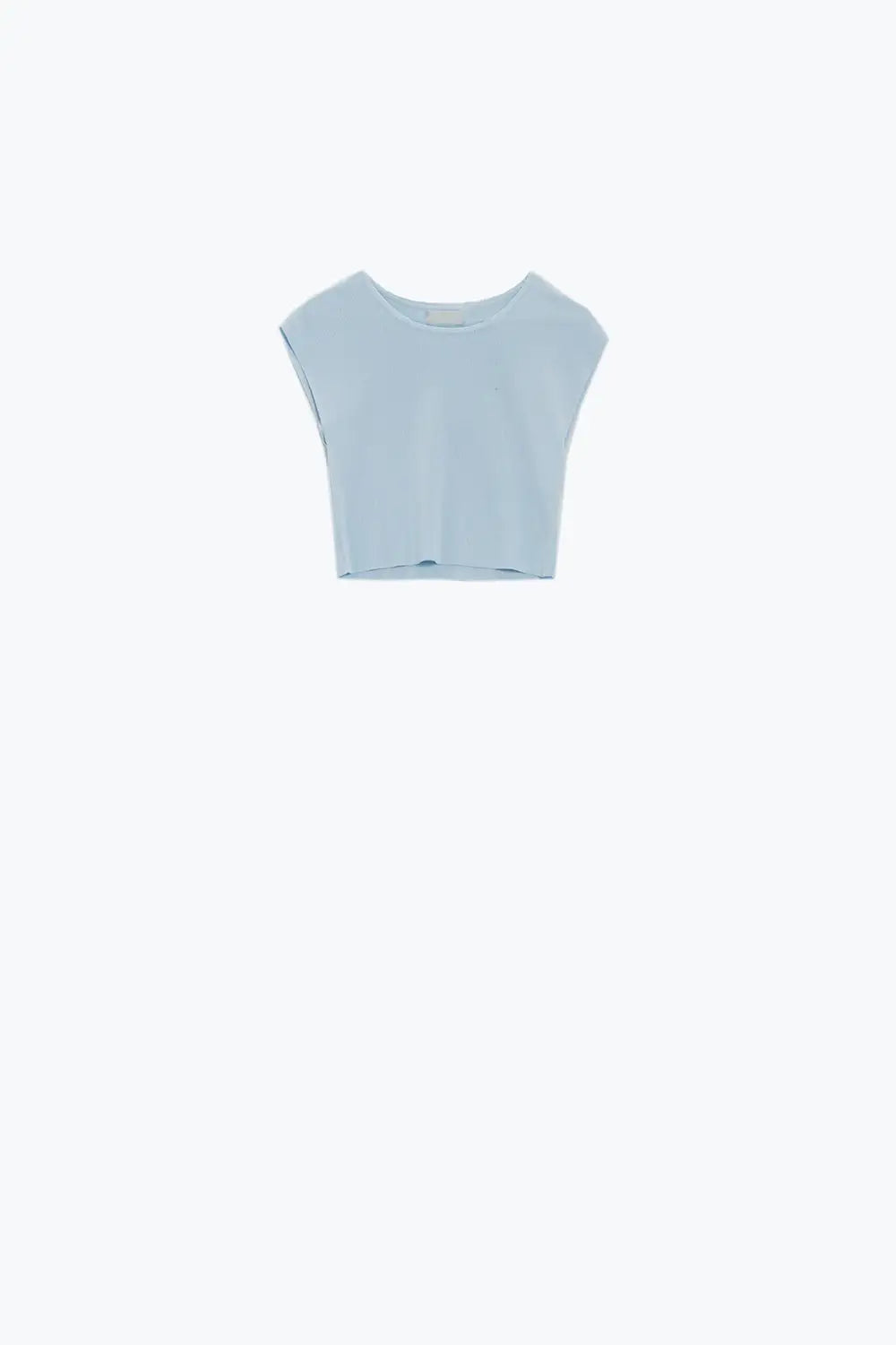 Cropped Knitted Short Sleeves T-shirt in Blue - BLUE / ONE - Sweaters