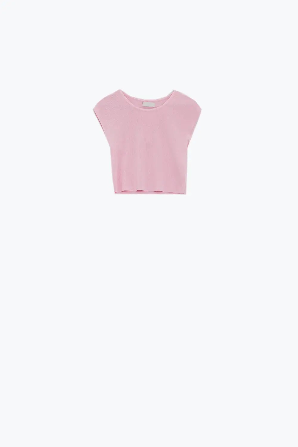 Cropped Knitted Short Sleeves T-shirt in Pink - PINK / ONE - Tops Sweaters