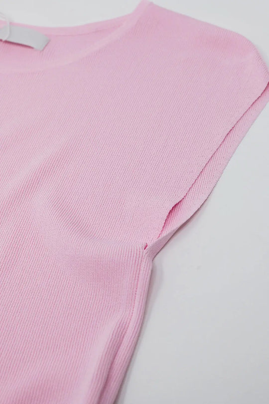 Cropped Knitted Short Sleeves T-shirt in Pink - PINK / ONE - Tops Sweaters