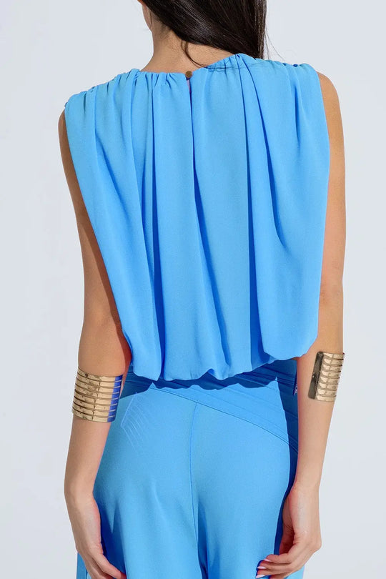 Blue Top With Ruche Design - Tops