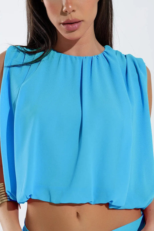 Blue Top With Ruche Design - Tops