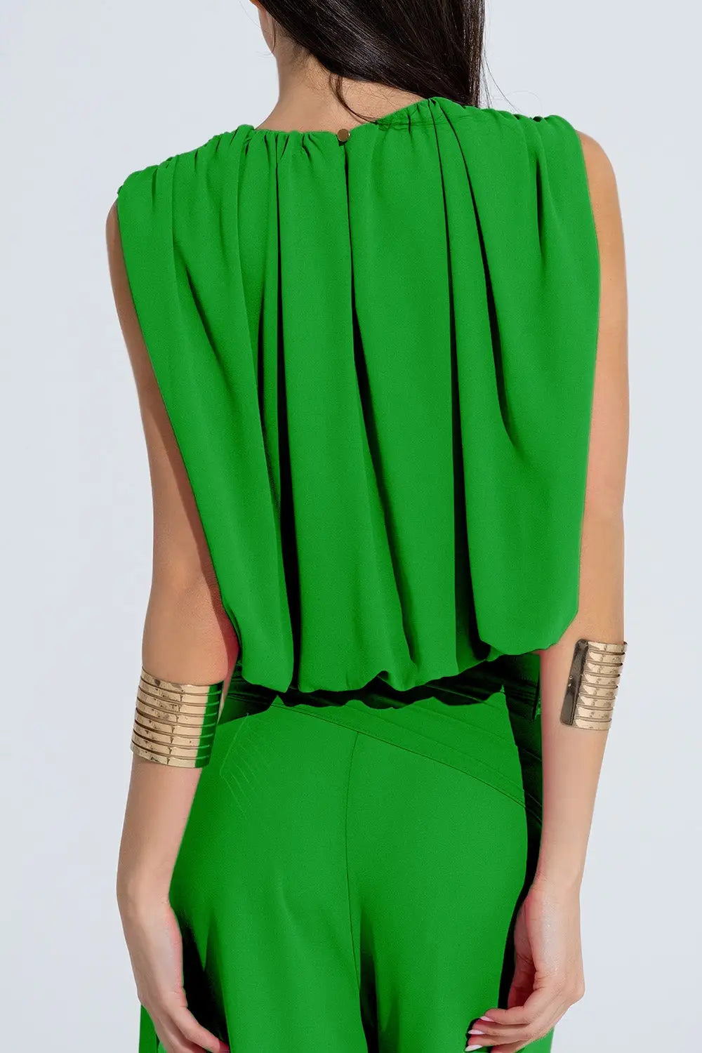 green chiffon Top With Ruche Design - Tops