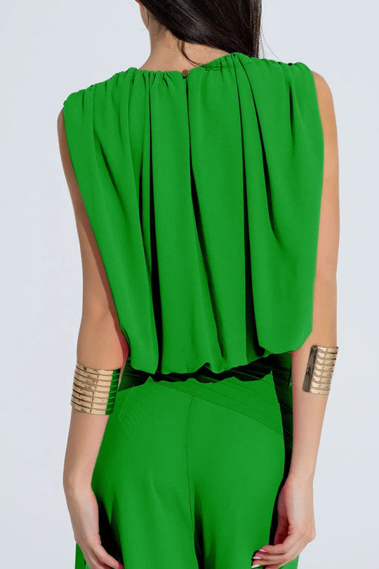 green chiffon Top With Ruche Design - Tops