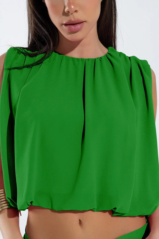 green chiffon Top With Ruche Design - Tops