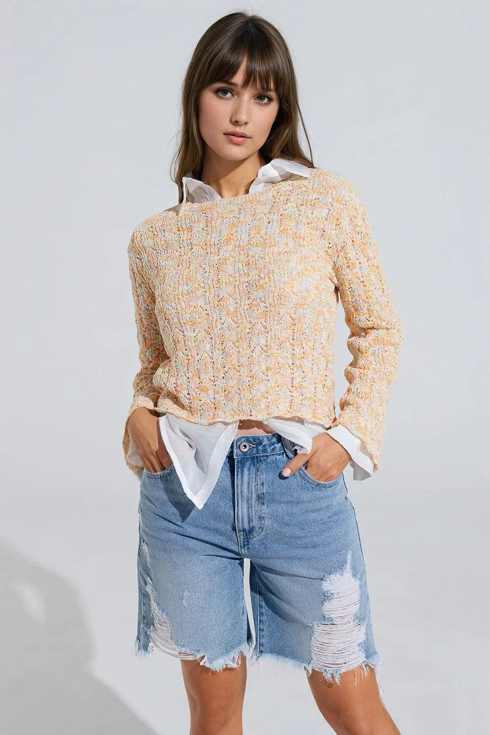 Multicolor Sweater With Flared Sleeves - Sweaters