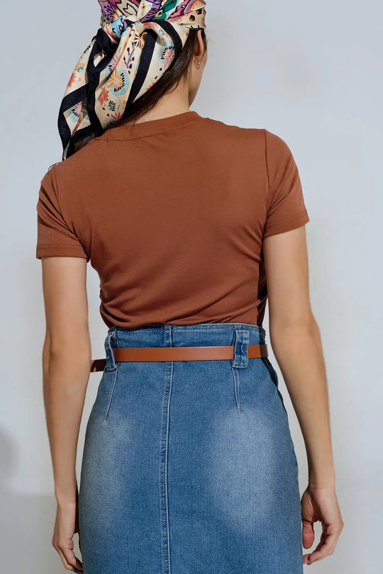 Brown Crew Neck T-shirt With Graphic Print - T-Shirts