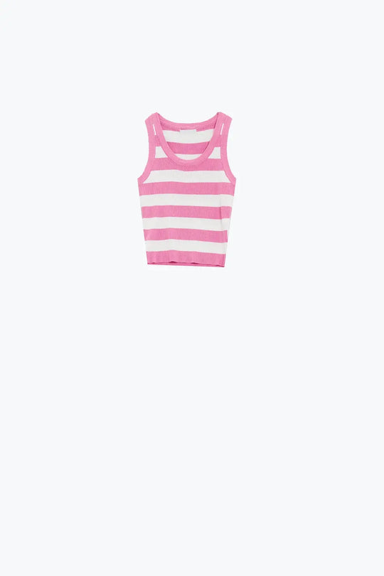 Pink Tank Top With Wide Stripes in white - PINK / ONE - Sweaters