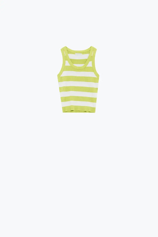 White Tank Top With Wide Stripes in Lime Green - GREEN / ONE - Sweaters