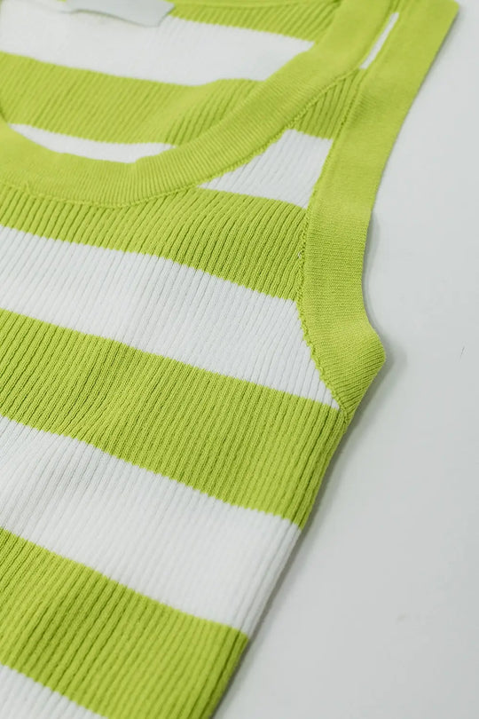 White Tank Top With Wide Stripes in Lime Green - GREEN / ONE - Sweaters