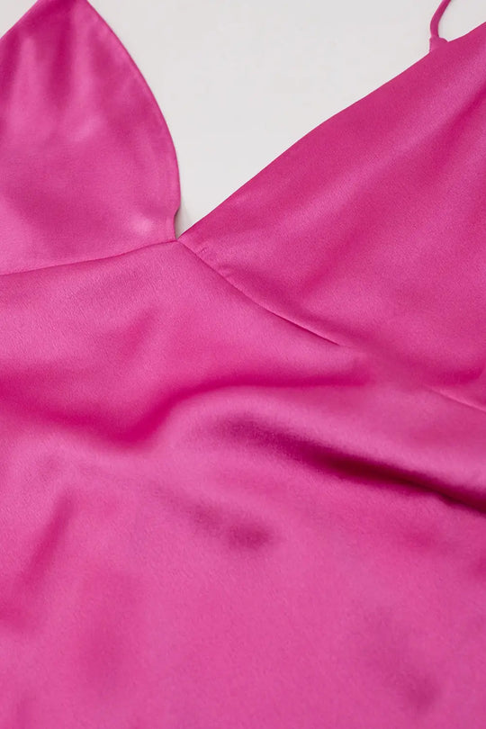 Satin Maxi Dress With Spaghetti Straps in Fuchsia - Dresses