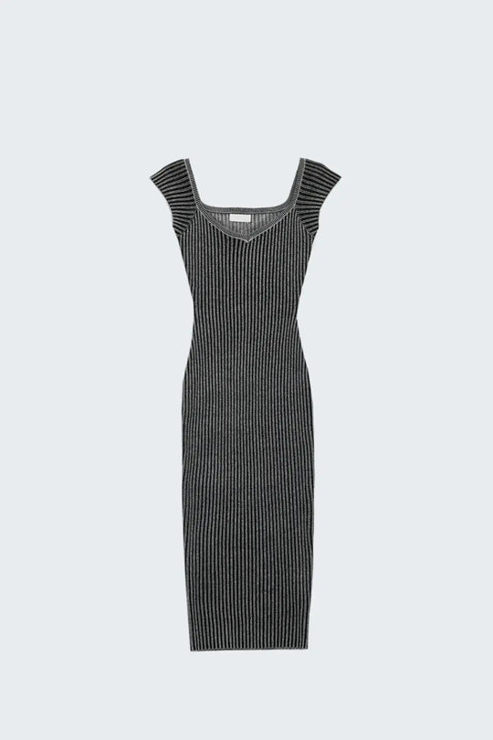Black Midi Thick Rib Bodycon Dress With Cap Sleeves - BLACK / ONE - Dresses