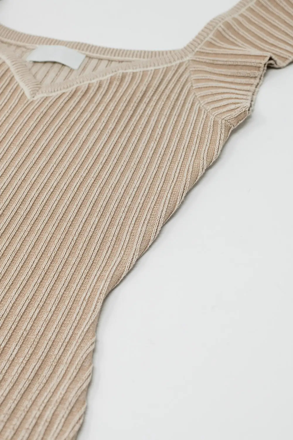 Beige midi thick rib bodycon dress with cap sleeves - BEIGE / ONE - Dresses