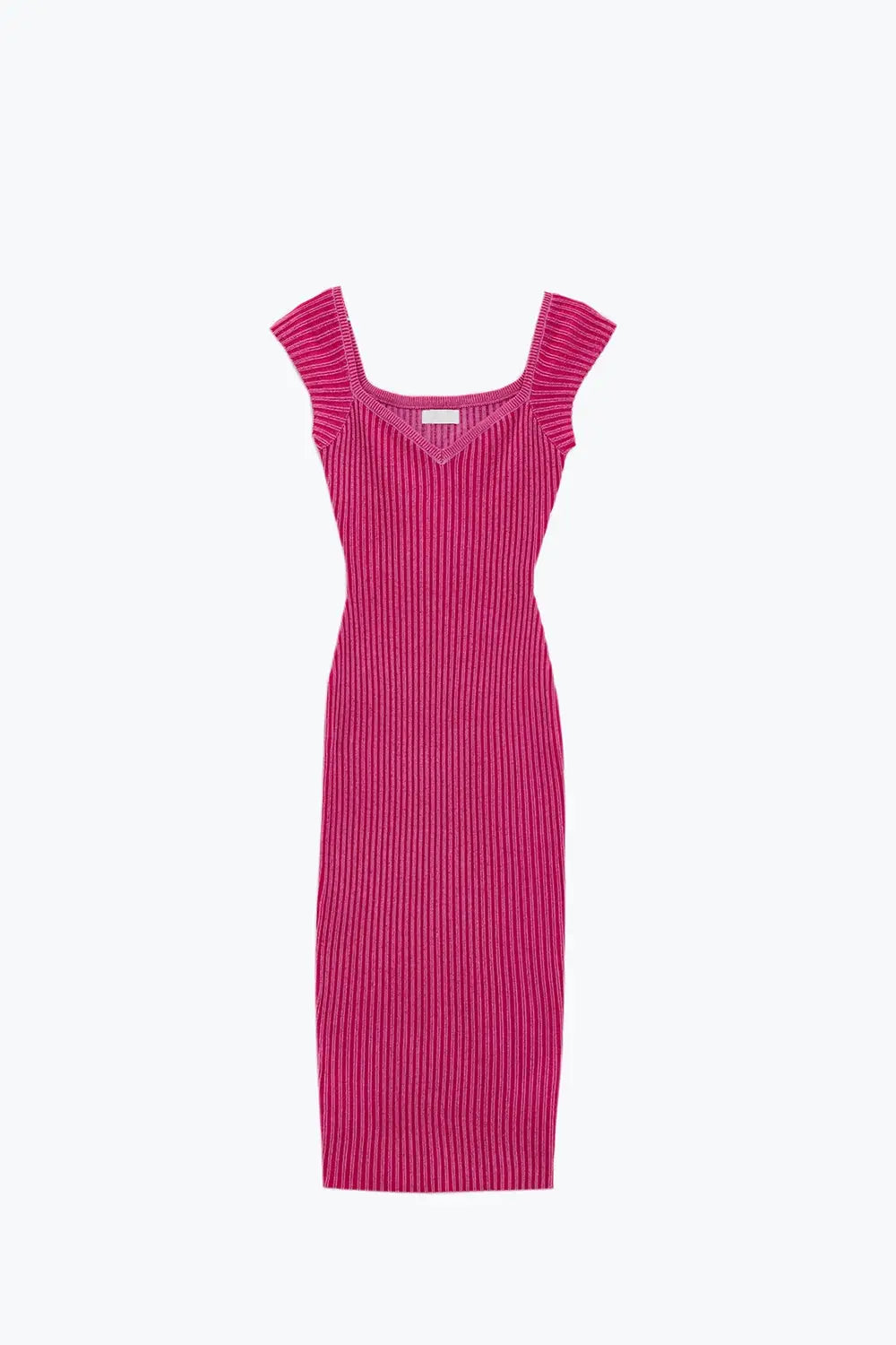 Pink Midi Thick Rib Bodycon Dress With Cap Sleeves - FUCHSIA / ONE - Dresses
