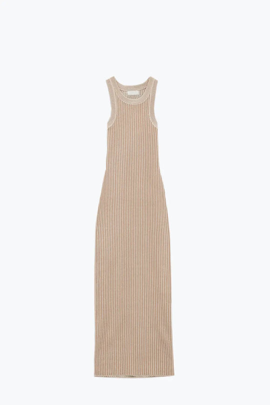 Maxi Sleeveless Halter Bodycon Ribbed Dress in beige - BEIGE / ONE - Dresses