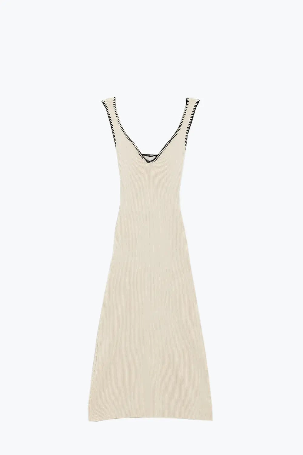 Summer Body Hugging knitted Dress in beige With black Trim - BEIGE / ONE - Dresses
